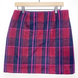 Loft Plaid Wool Blend A-Line Skirt Gold Buttons Lined Size 8